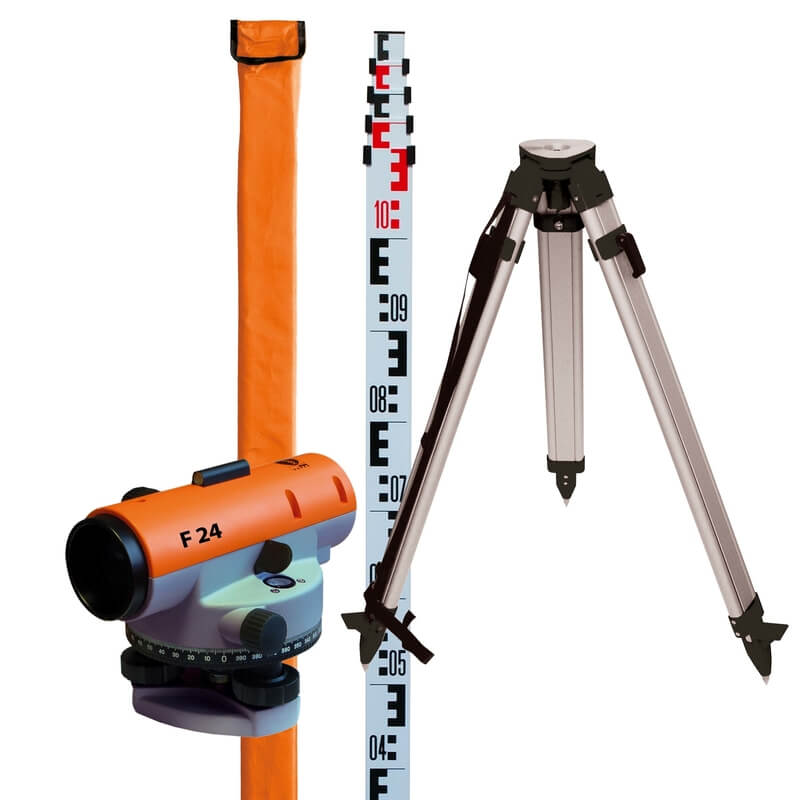 Nedo Builders' Level F 24 set 5m telescopic levelling staff with bag